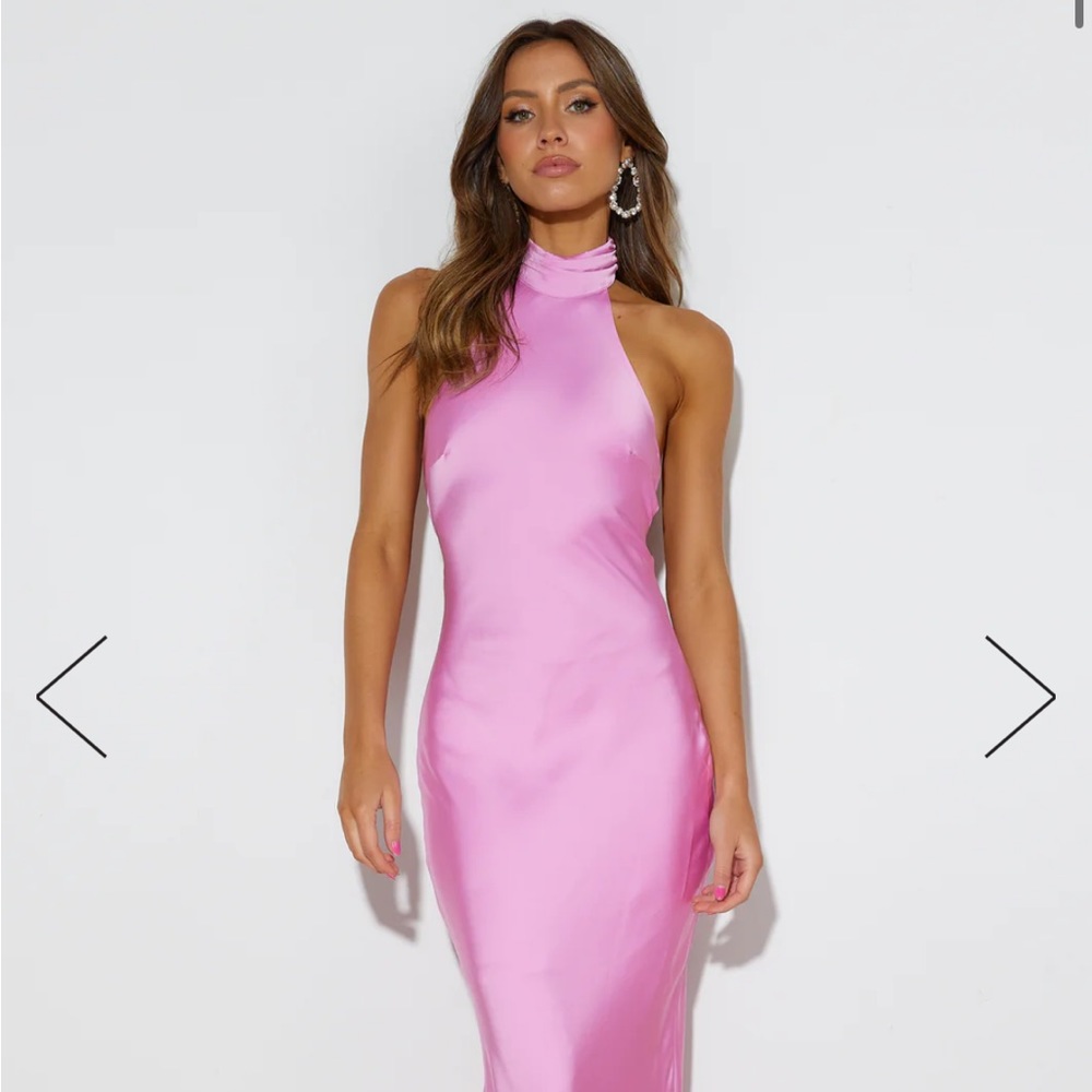 Purple satin high neck backless dress!